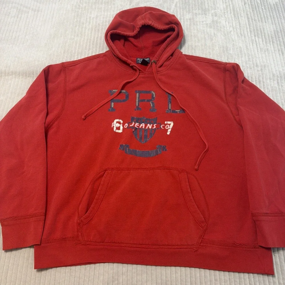 Ralph Lauren Polo Jeans Co Hoodie Mens 2XL Red Fleece PRL 67 Pullover Crest